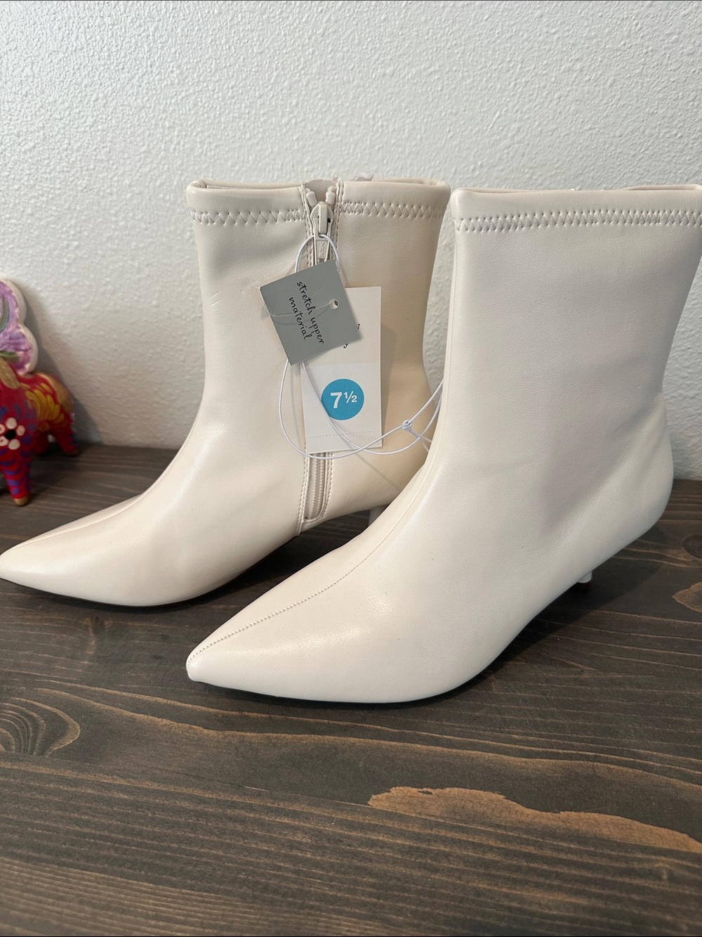 a new day Cream Pointed-Toe Ankle Booties with Low Heel